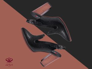 کفش زنانه پاشنه بلند شیک مدل طلا مشکی 1