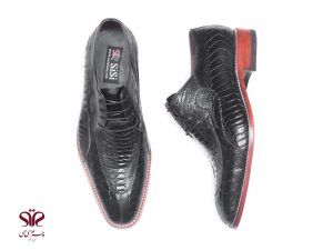 کفش مردانه چرم طرح کروکودیلی مدل ویتو مشکی 3