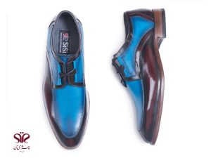 کفش چرم دستدوز تبریز مدل استادی رنگ ابی و قهوه ای 2