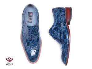 کفش چرم دستدوز مردانه مدل آریانا پلاس آبی 4