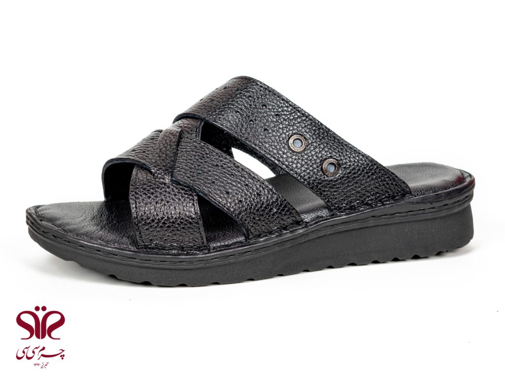 عکس دمپایی طبی چرم مردانه مشکی مدل فانسا سی سی