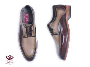کفش چرم مردانه مدل استادی سی سی رنگ زرشکی و کرم
